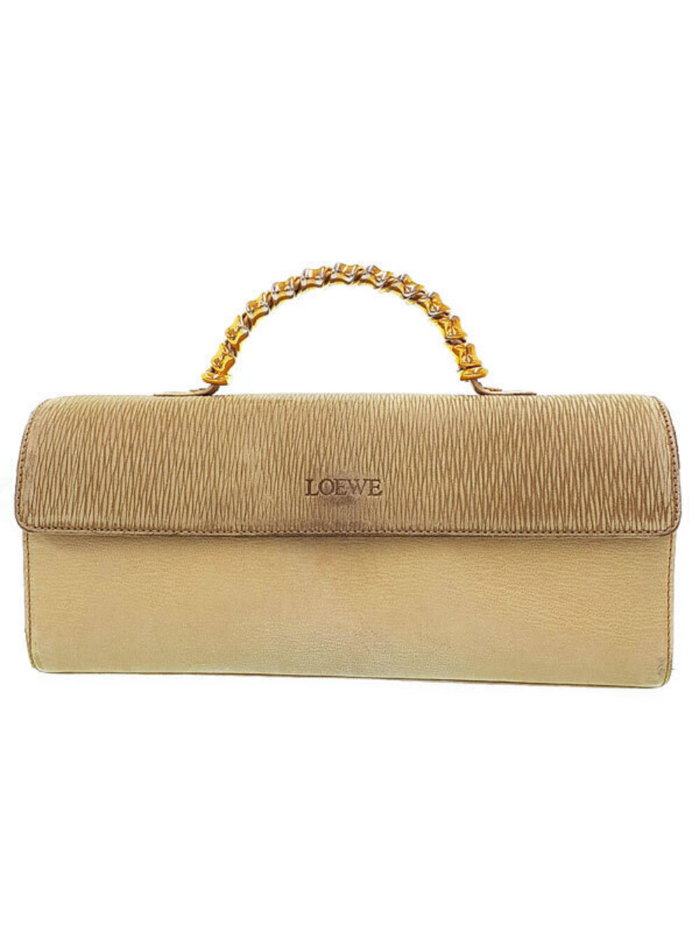 Loewe Velazquez beige leather east west handbag rectangular embossed logo